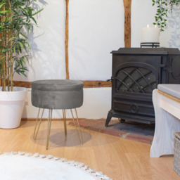Harbour Housewares Grey and Black Velvet Round Footstool with Storage - Size: 45 x 36 x 36cm - Wilko - thumbnail 7