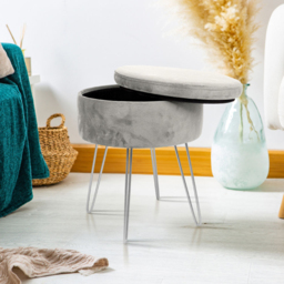 Harbour Housewares Grey and Black Velvet Round Footstool with Storage - Size: 45 x 36 x 36cm - Wilko - thumbnail 6