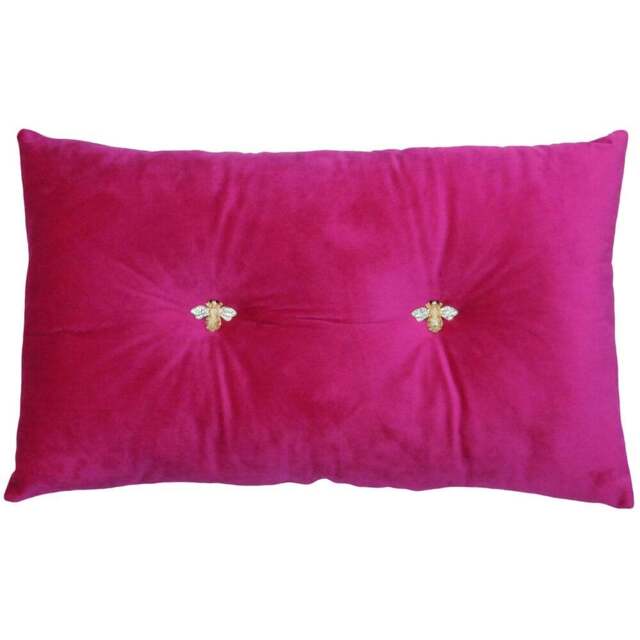 Paoletti Bumble Bee Fuchsia Velvet Cushion - Size: 50 x 30cm - Pink - Wilko - image 1