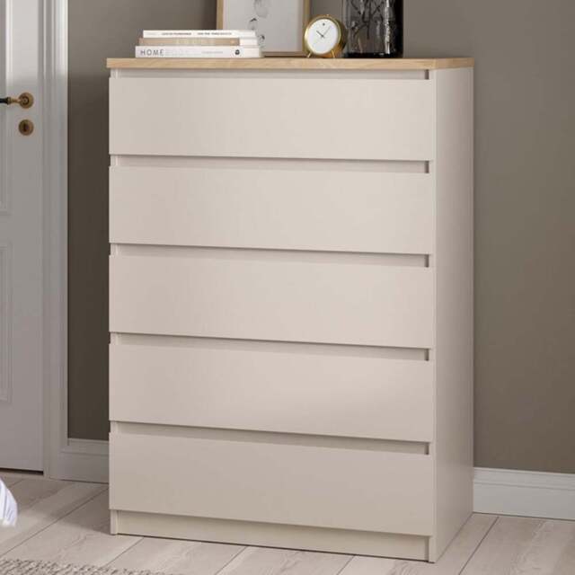 Florence Naia 5 Drawer Cashmere Jackson Hickory Chest of Drawers - Brown - Furniture To Go - Wilko - image 1