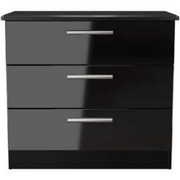 Crowndale Knightsbridge 3 Drawer Black Gloss and Black Chest of Drawers Ready Assembled - Black Gloss & Black - Wilko - thumbnail 4