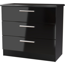 Crowndale Knightsbridge 3 Drawer Black Gloss and Black Chest of Drawers Ready Assembled - Black Gloss & Black - Wilko - thumbnail 3