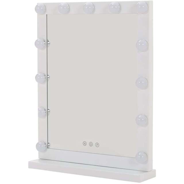 Living and Home Hollywood Style Lighted Rectangular Makeup Mirror with Base - Size: 54.5 x 42 x 12cm - White - Wilko - image 1