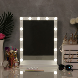 Living and Home Hollywood Style Lighted Rectangular Makeup Mirror with Base - Size: 54.5 x 42 x 12cm - White - Wilko - thumbnail 3