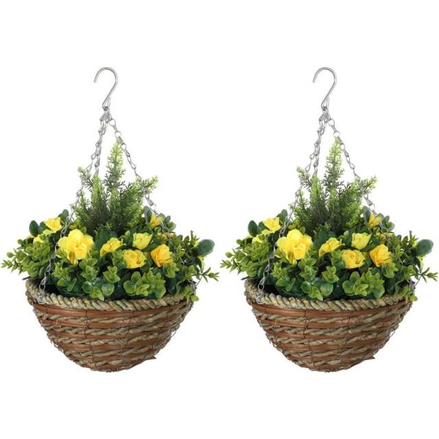 Portland Artificial Yellow Lisianthus Flower Hanging Planter 2 Pack - Size: 34 x 25 x 25cm - Wilko - image 1