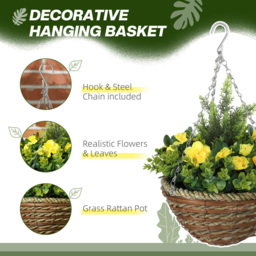 Portland Artificial Yellow Lisianthus Flower Hanging Planter 2 Pack - Size: 34 x 25 x 25cm - Wilko - thumbnail 7