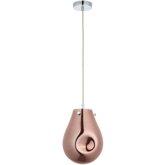 Merano Perugia Small Metallic Glass Copper Pendant Ceiling Lamp - Size: 22 x 22 x 157cm - Chrome - Wilko - image 1