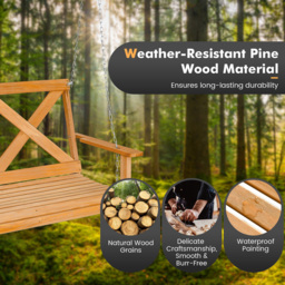 Costway 2 Seater Natural Garden Swing Chair - Size: 137 x 74 x 13cm - Cream - Wilko - thumbnail 5