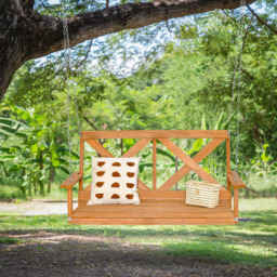 Costway 2 Seater Natural Garden Swing Chair - Size: 137 x 74 x 13cm - Cream - Wilko - thumbnail 4