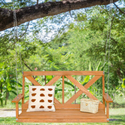 Costway 2 Seater Natural Garden Swing Chair - Size: 137 x 74 x 13cm - Cream - Wilko