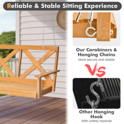 Costway 2 Seater Natural Garden Swing Chair - Size: 137 x 74 x 13cm - Cream - Wilko - thumbnail 6