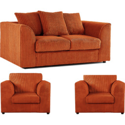 Luxor 4 Seater Orange Jumbo Cord Scatter Back Sofa Suite - Wilko - thumbnail 3