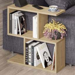 Decortie Homemania 4 Shelf Oak Wooden Side Table - Size: 60 x 60 x 19.5cm - Cream - Wilko