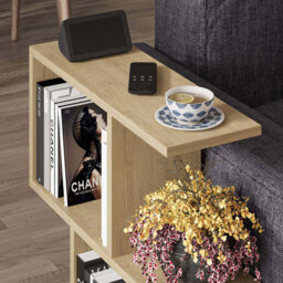Decortie Homemania 4 Shelf Oak Wooden Side Table - Size: 60 x 60 x 19.5cm - Cream - Wilko - thumbnail 4