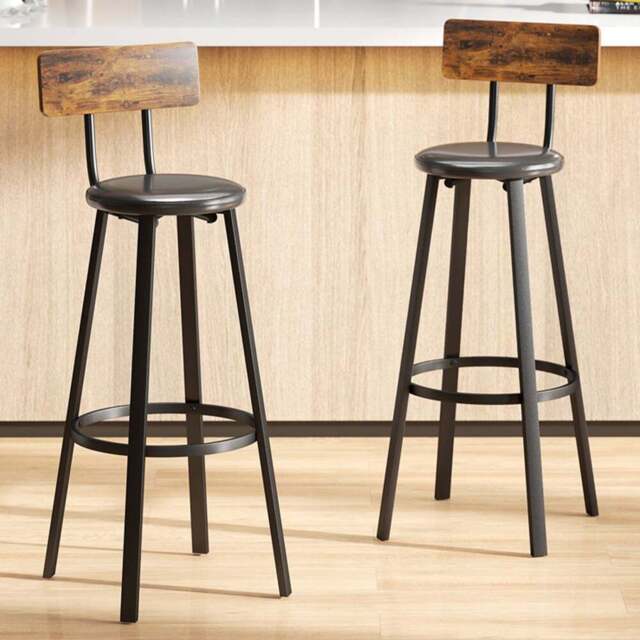 Portland Rustic Brown and Black Faux Leather Bar Stool Set of 2 - Wilko - image 1
