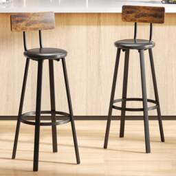 Portland Rustic Brown and Black Faux Leather Bar Stool Set of 2 - Wilko