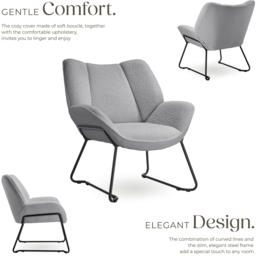 tectake Kjeld Light Grey Boucle Fabric Armchair - Size: Single - Wilko - thumbnail 4