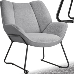 tectake Kjeld Light Grey Boucle Fabric Armchair - Size: Single - Wilko - thumbnail 3