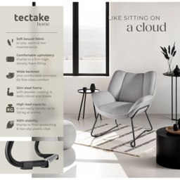 tectake Kjeld Light Grey Boucle Fabric Armchair - Size: Single - Wilko - thumbnail 6