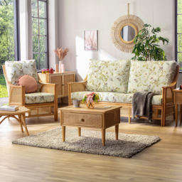 Desser Chester 5 Seater Natural Rattan Floral Fabric Sofa Set - Green - Wilko