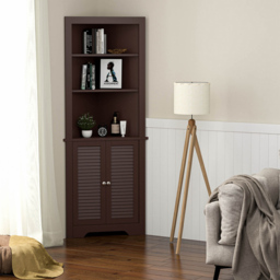 Costway 2 Door 3 Shelf Coffee Bathroom Corner Cabinet - Size: 108 x 52 x 17cm - Brown - Wilko - thumbnail 6