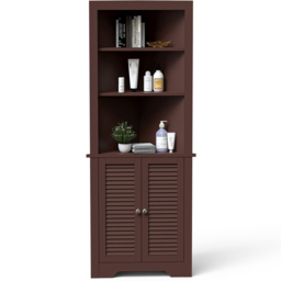 Costway 2 Door 3 Shelf Coffee Bathroom Corner Cabinet - Size: 108 x 52 x 17cm - Brown - Wilko - thumbnail 3