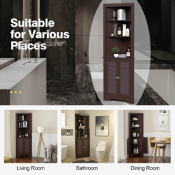 Costway 2 Door 3 Shelf Coffee Bathroom Corner Cabinet - Size: 108 x 52 x 17cm - Brown - Wilko - thumbnail 7