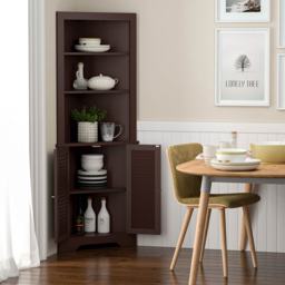 Costway 2 Door 3 Shelf Coffee Bathroom Corner Cabinet - Size: 108 x 52 x 17cm - Brown - Wilko - thumbnail 5
