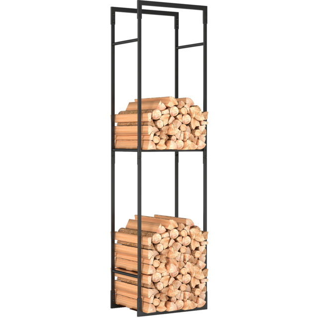 Outsunny Black Metal Firewood Log Holder with Adjustable Shelf 170 x 31 x 45cm - Size: 170 x 45 x 31cm - Wilko - image 1