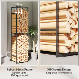 Outsunny Black Metal Firewood Log Holder with Adjustable Shelf 170 x 31 x 45cm - Size: 170 x 45 x 31cm - Wilko - thumbnail 7