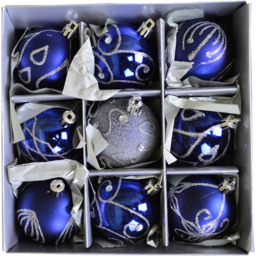 Premier Midnight Blue Deluxe Glitter Christmas Bauble 9 Pack - Samuel Alexander - Wilko