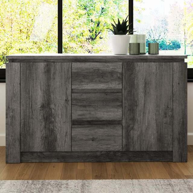 GFW Canyon 2 Door 3 Drawer Charcoal Grey Sideboard - Size: 70 x 119 x 39cm - Wilko - image 1