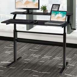 Costway Black 2 Tier Height Adjustable Standing Desk with Crank Handle - Size: 132.1 x 76.2 x 10.16cm - Wilko