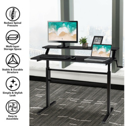 Costway Black 2 Tier Height Adjustable Standing Desk with Crank Handle - Size: 132.1 x 76.2 x 10.16cm - Wilko - thumbnail 7