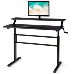 Costway Black 2 Tier Height Adjustable Standing Desk with Crank Handle - Size: 132.1 x 76.2 x 10.16cm - Wilko - thumbnail 4