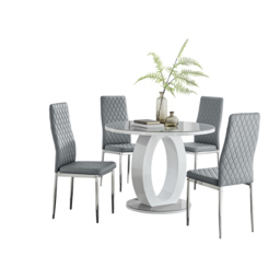 Furniturebox Lucia Valera 4 Seater Round Dining Set Grey Gloss and Chrome - Wilko - thumbnail 3