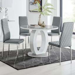 Furniturebox Lucia Valera 4 Seater Round Dining Set Grey Gloss and Chrome - Wilko - thumbnail 1