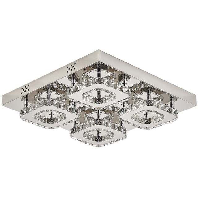 Living and Home 16 inch Square Glamourous crystal LED Ceiling Light - Size: 8 x 42 x 42cm - Clear - Wilko - image 1
