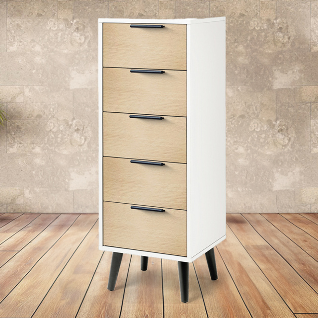 Julian Bowen Alba 5 Drawer Matt White and Oak Narrow Chest of Drawers - Wilko - image 1