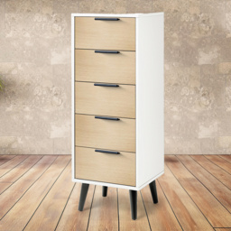 Julian Bowen Alba 5 Drawer Matt White and Oak Narrow Chest of Drawers - Wilko - thumbnail 1
