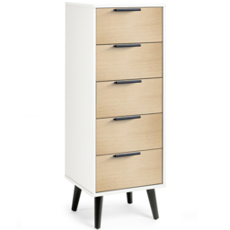 Julian Bowen Alba 5 Drawer Matt White and Oak Narrow Chest of Drawers - Wilko - thumbnail 3