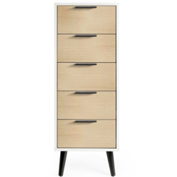 Julian Bowen Alba 5 Drawer Matt White and Oak Narrow Chest of Drawers - Wilko - thumbnail 4