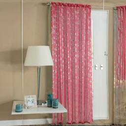 Velosso Geneva Red Foil Flower Voile Panel Curtain 150 x 183cm - Size: W 150 x D 183cm - Wilko