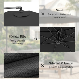 Outsunny Black Cantilever Banana Parasol with Base Weights 3m - Wilko - thumbnail 7