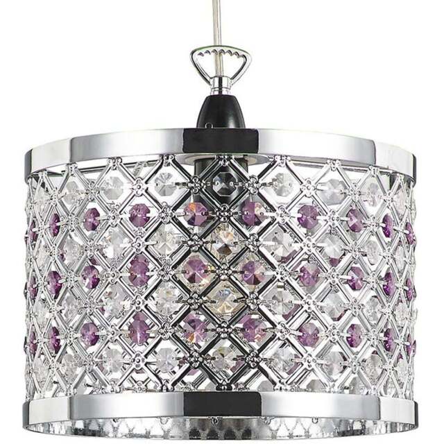 Happy Homewares Sparkly Clear and Purple Beads Ceiling Pendant Shade - Size: 17 x 24 x 24cm - Wilko - image 1
