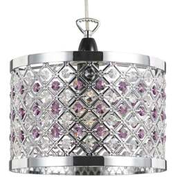 Happy Homewares Sparkly Clear and Purple Beads Ceiling Pendant Shade - Size: 17 x 24 x 24cm - Wilko