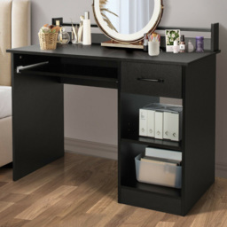 Costway Single Drawer 3 Shelf Computer Desk with Keyboard Tray Black - Size: 117 x 67 x 17cm - Wilko
