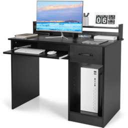 Costway Single Drawer 3 Shelf Computer Desk with Keyboard Tray Black - Size: 117 x 67 x 17cm - Wilko - thumbnail 4