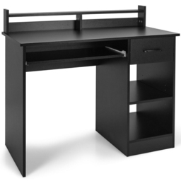 Costway Single Drawer 3 Shelf Computer Desk with Keyboard Tray Black - Size: 117 x 67 x 17cm - Wilko - thumbnail 3