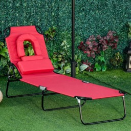 Outsunny Red Reclining Foldable Sun Lounger with Reading Hole - Size: 1 Seater - Wilko - thumbnail 1